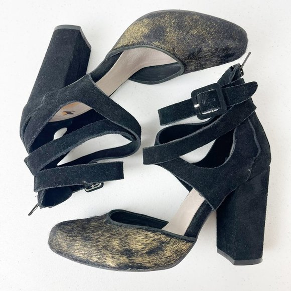 FARYL ROBIN X ANTHROPOLOGIE Black Gold Vegan Suede and Calf Hair Atwood 7 - Picture 10 of 13